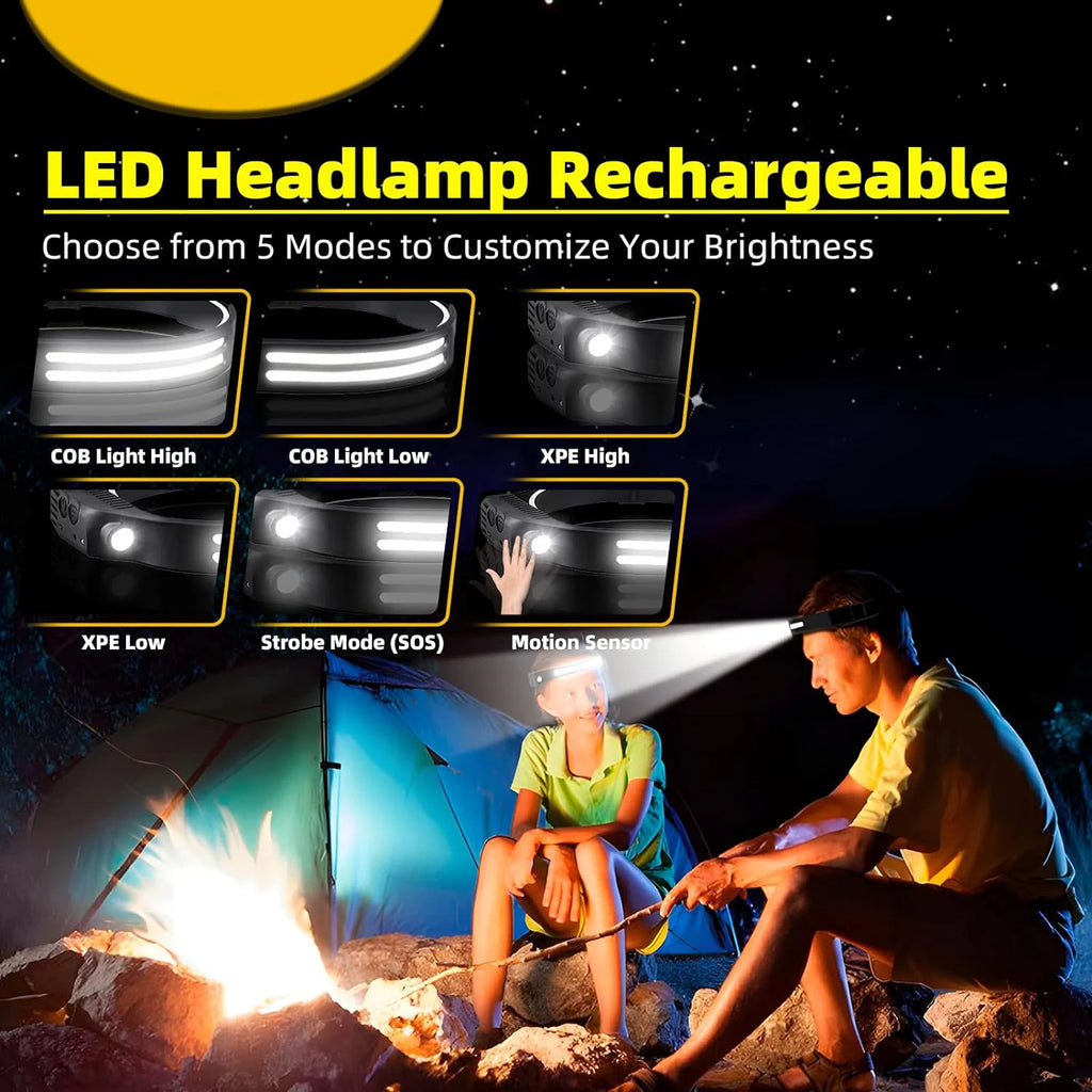 KDULIT COB LED Rechargeable Headlamp – 1000LM Sensor Waterproof