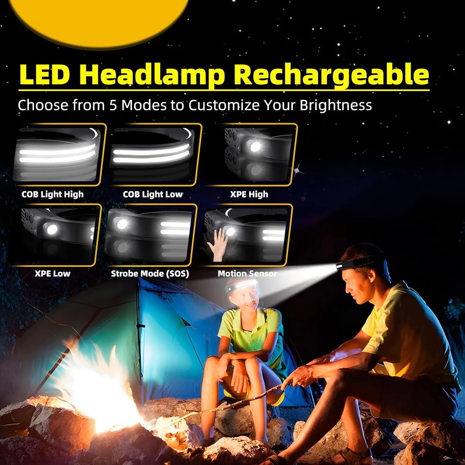 KDULIT COB LED Rechargeable Headlamp – 1000LM Sensor Waterproof