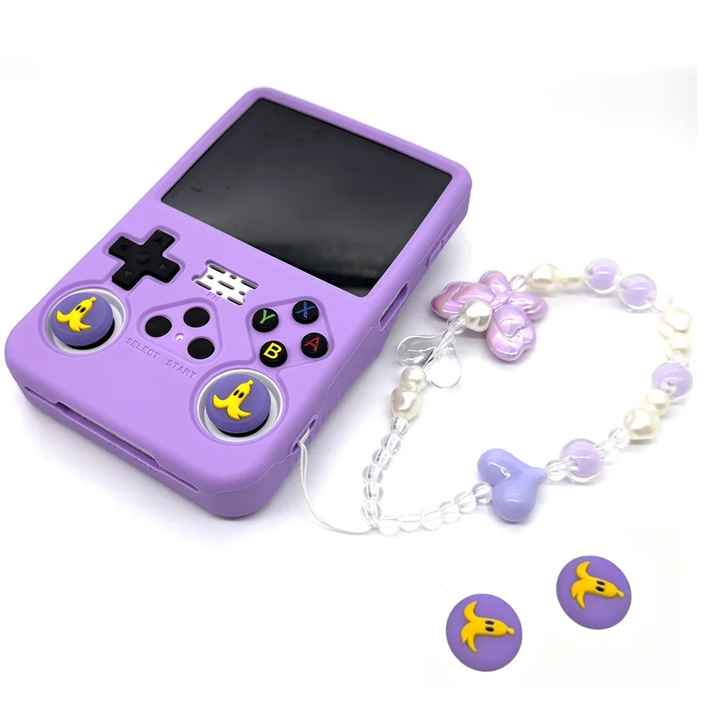Cute Silicone Protective Kit for R36S Handheld Game Console with Lanyard Tempered Glass Button Cap And Children's Gift Ideas Zpaxo PURPLE No R36S Console