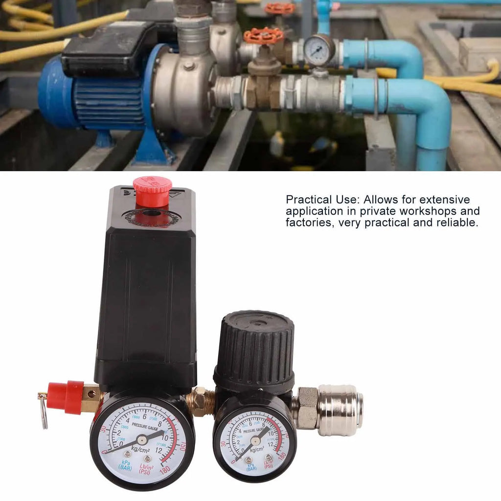 Air Compressor Valve Pressure Switch 1/4in 4 Holes Controller Regulator Valve Pressure Control Switch 90‑120PSI 220V Zpaxo