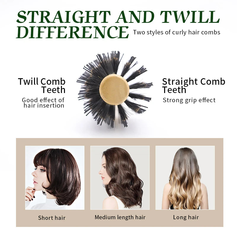 Boar Bristles Round Hair Brush Women Anti Static Wood Comb Hair Curling Styling Barrel Rolling Detangling Hair Comb For Curly Zpaxo