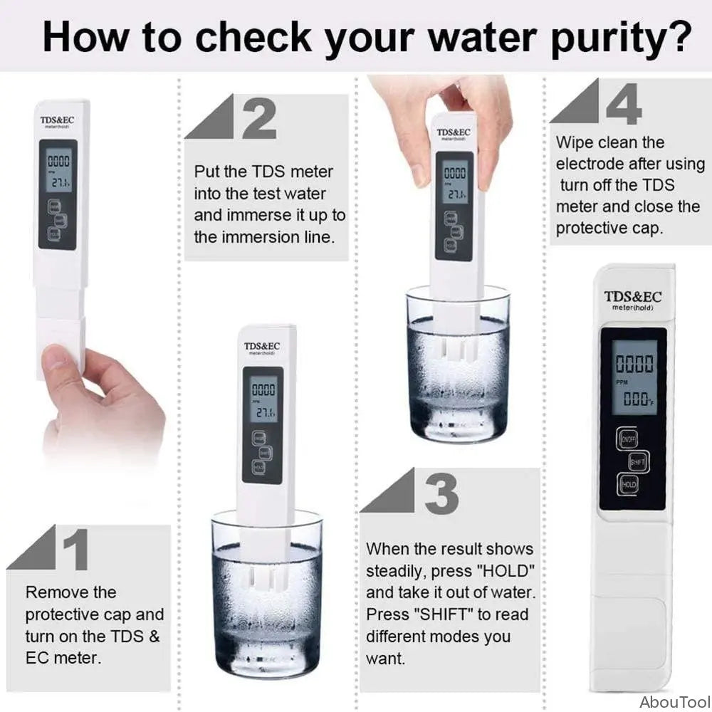 TDS EC Meter Digital Water Tester Range 0-9990 Purity Temperature Zpaxo