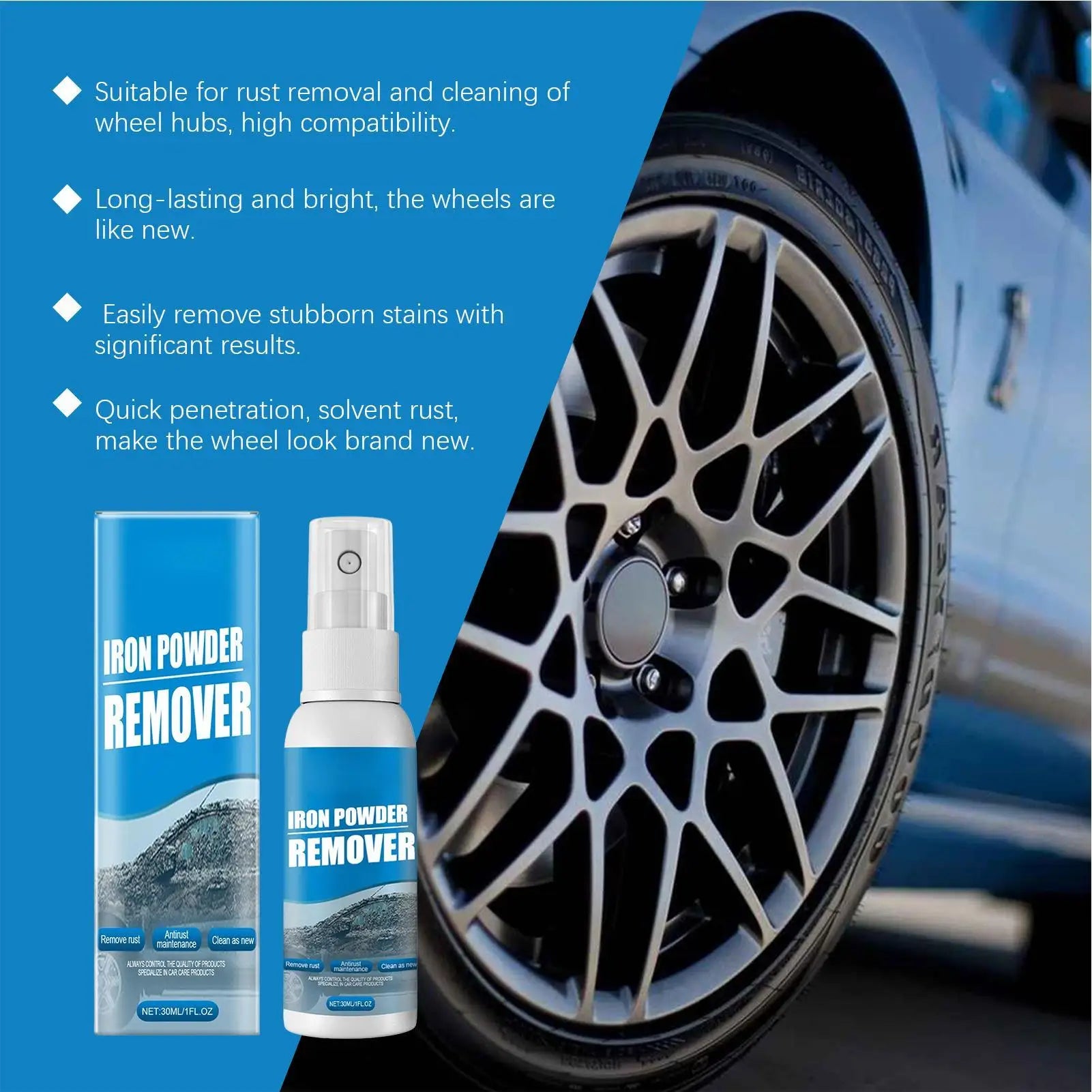 Car Rust Remover Fast Acting Iron Fallout Spray Metal Wheel Paint