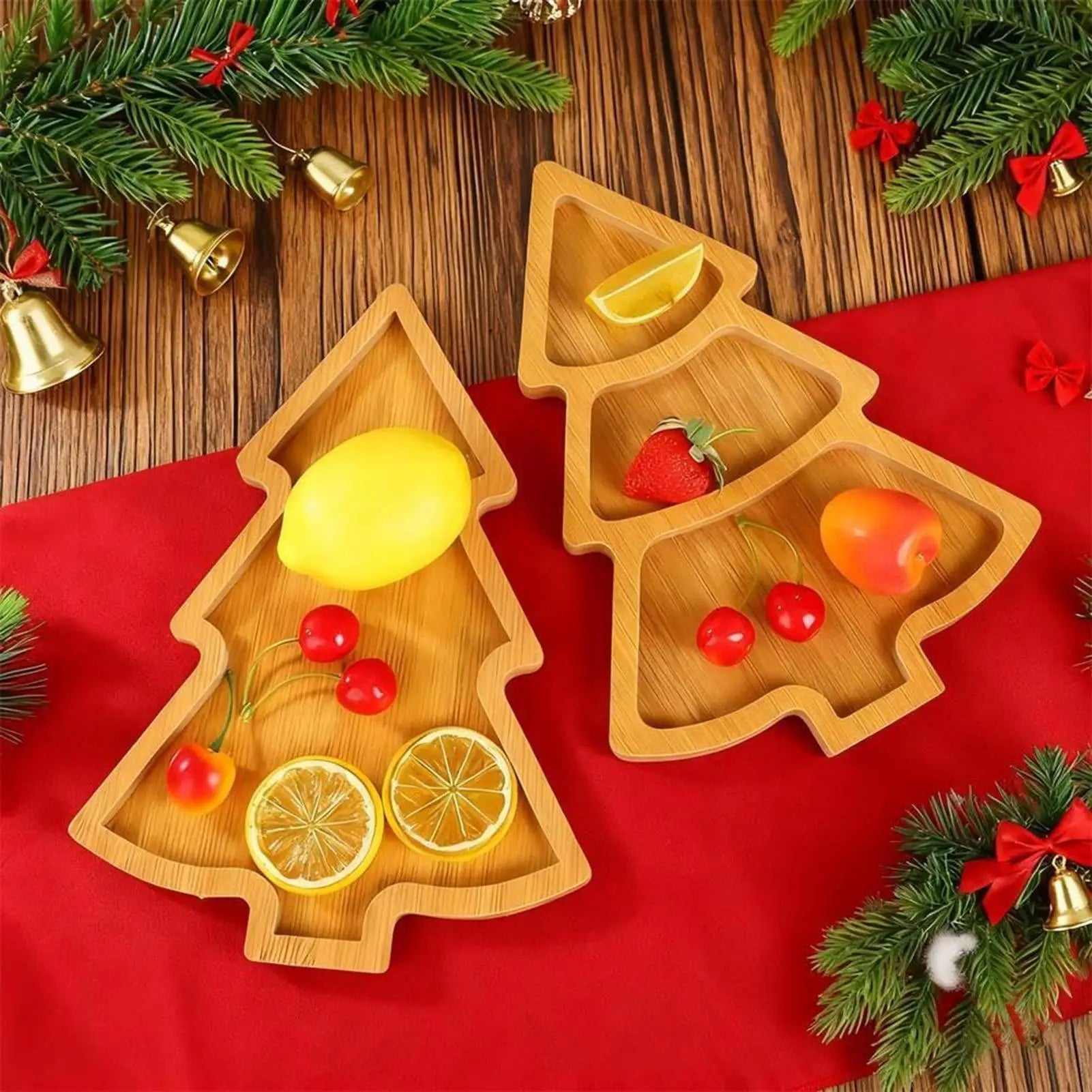 Christmas Serving Dishes Wooden Tree Display Charcuterie Board Tray