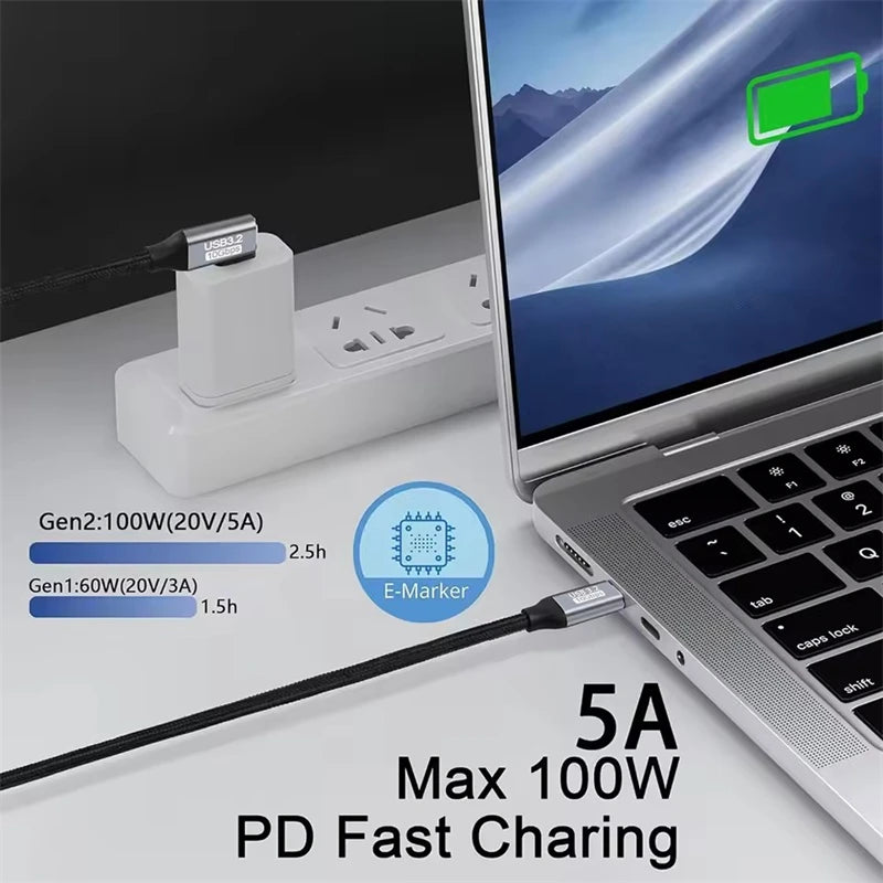 100W USB-C 3.1 Gen 2 Extension Cable 90° Angle 10Gbps 5A PD USB-C Extension Cable Zpaxo