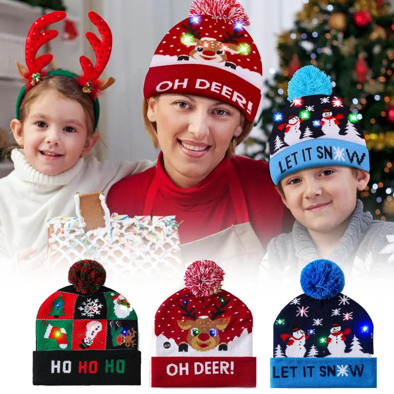 Glowing Christmas LED Santa Hat Battery Operated Flashing Knit Beanie