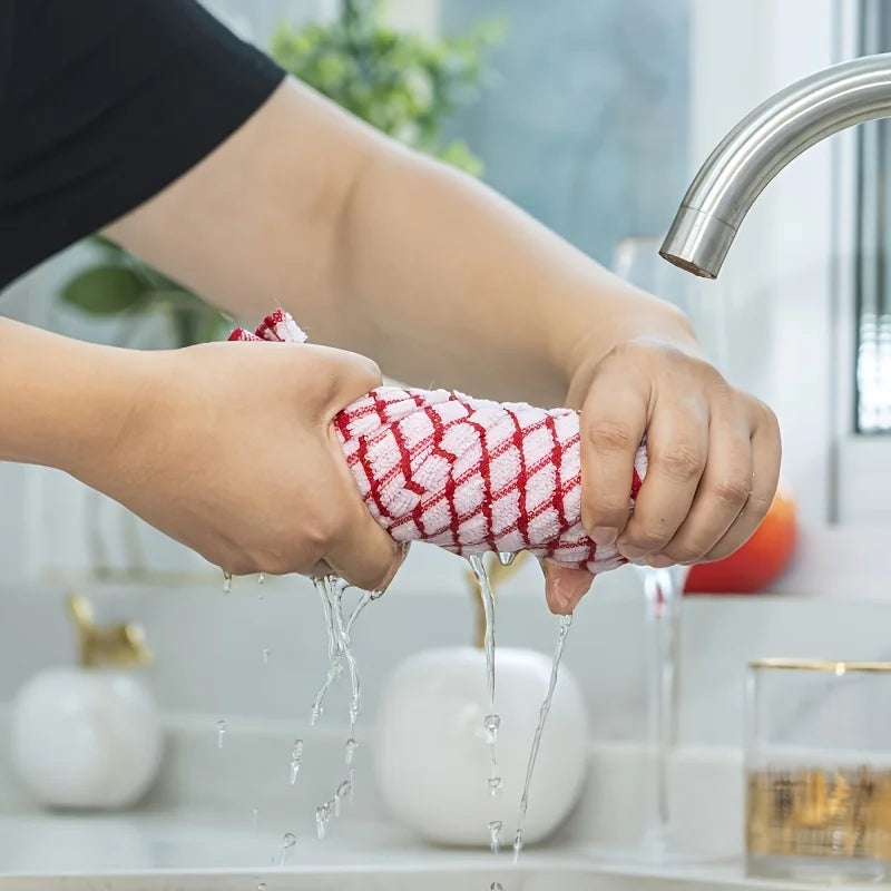 Absorbent Plaid Dish Towels Reusable Cleaning Cloths Kitchen Bedroom