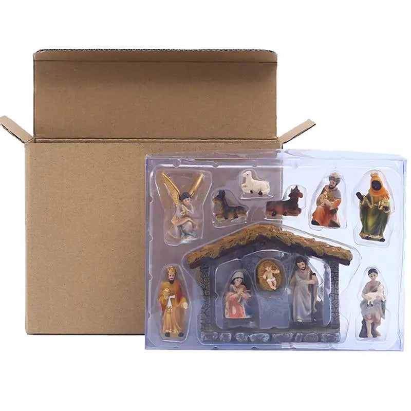 12pcs Christmas Manger Decorations Set Nativity Scene Set Resin Tabletop Nativity Set Resin Nativity Figurines Home Living Room Zpaxo
