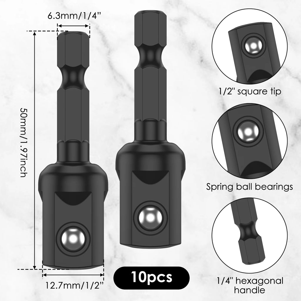 20/10pcs Impact Adapter 1/2 inch 3/8 Inch Square Socket Bit Adapter Hex Impact Socket for Drills Extension Accessory Driver Bits Zpaxo A 10pcs 50mm