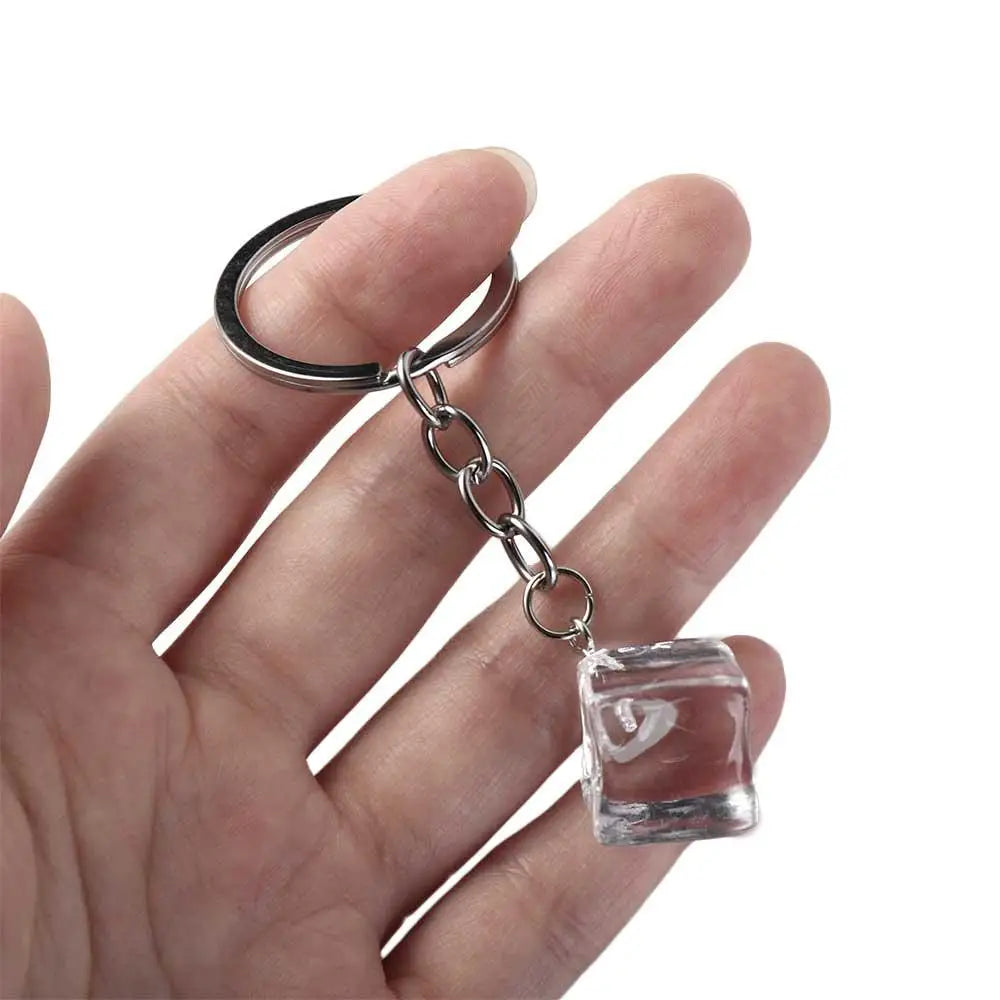 3D Ice Cube Ice Cube Acrylic Pendant Transparent Stereoscopic 3D Geometric Ice Keychain Fashion Acrylic Alloy Charms Gifts Zpaxo