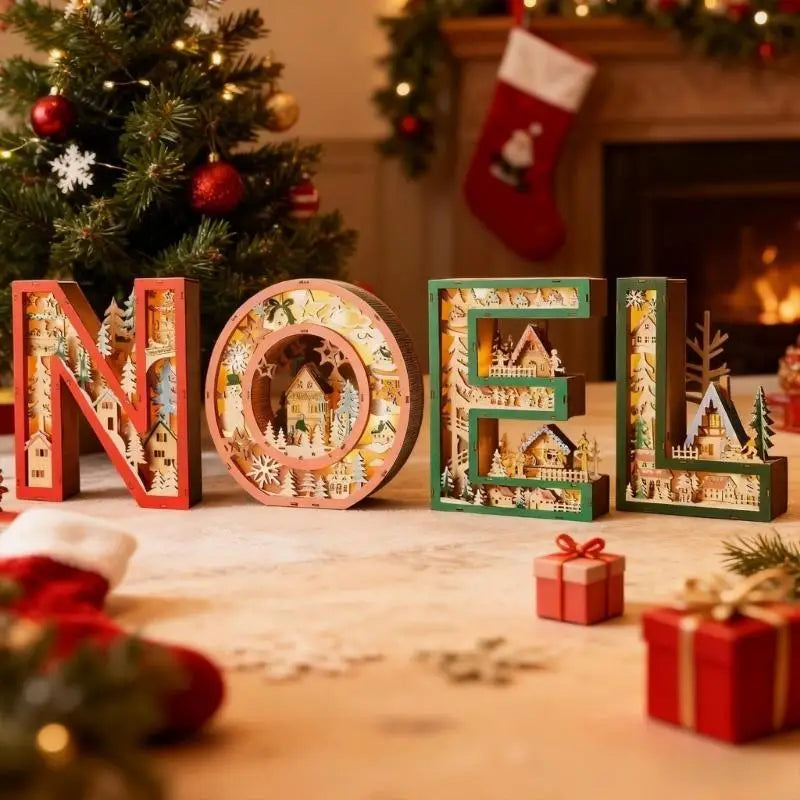 Handmade Wooden Letter Nightlight Decoration Hollowed Table LED Light