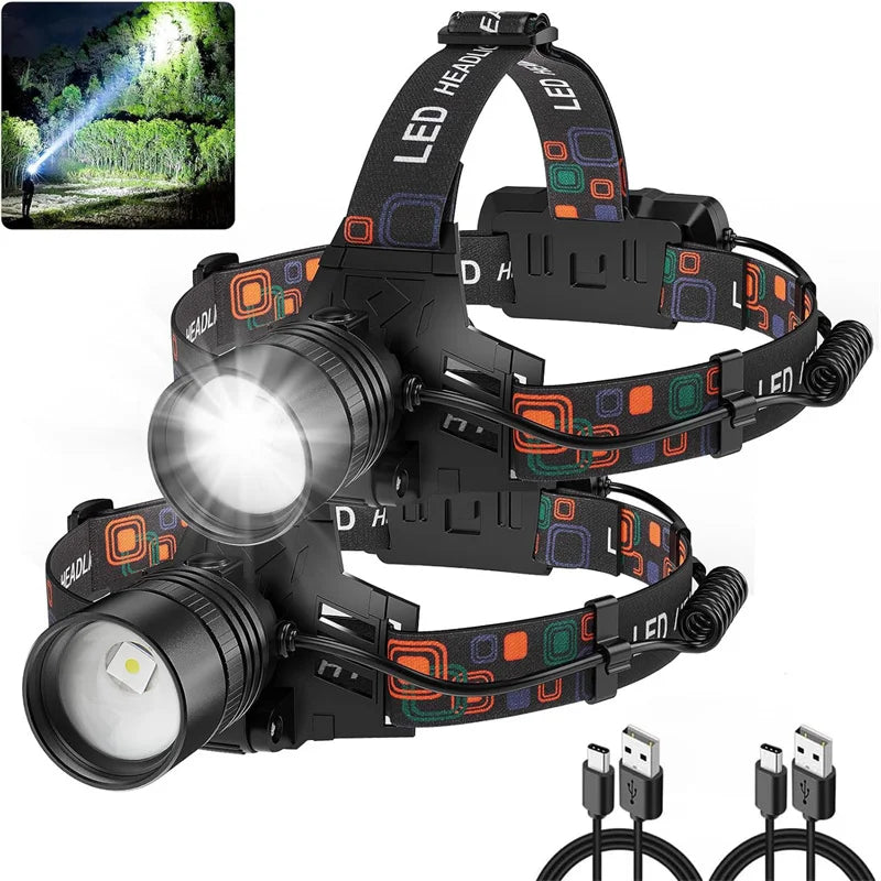 Mikenoon H02 LED Headlamp – Rechargeable Zoomable Head Torch LED Headlamp Zpaxo