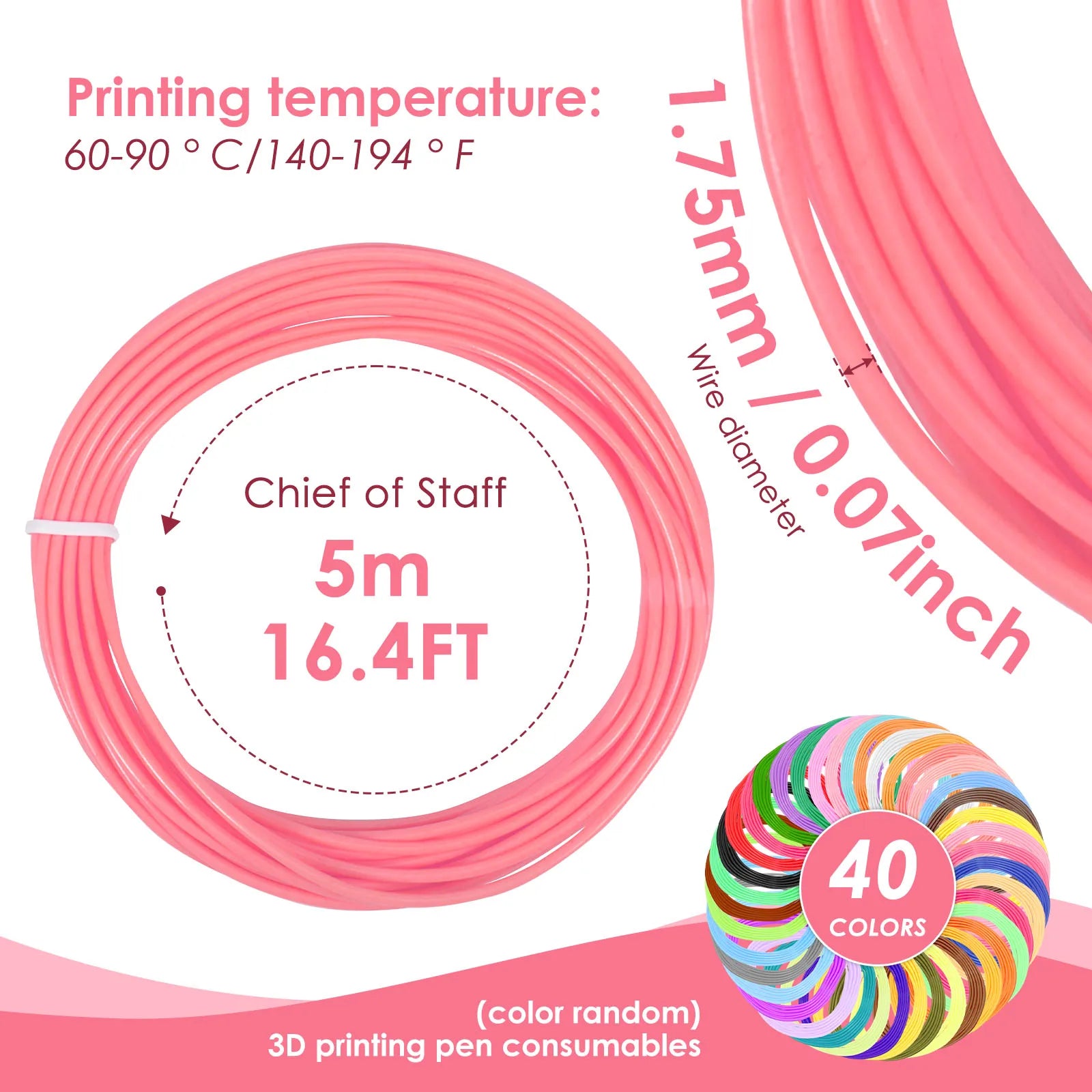3D Pen Filament Refills 40 Colors 3D Printer PLA 1.75 mm Filament 5M For MYNT3D SCRIB3D PIKA3D 3D Pen 1.75mm 3D Prining Pens Zpaxo