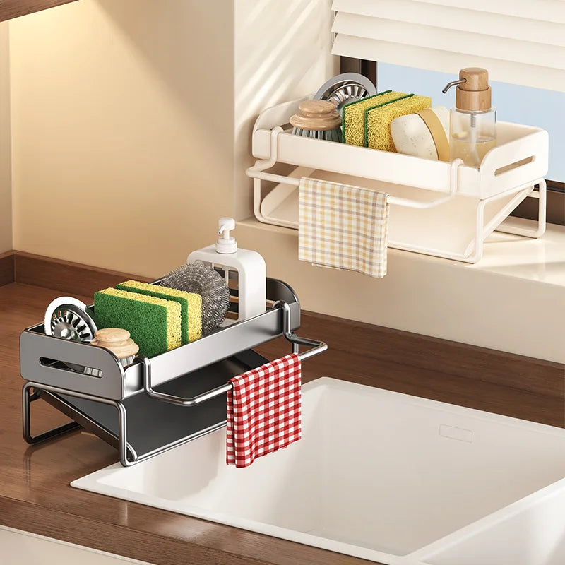 Automatic Drain Sponge Holder Kitchen Sink Rust-resistant Carbon