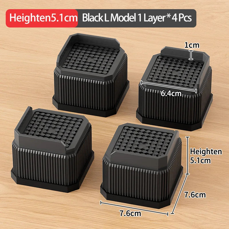 Adjustable Height Furniture Risers Load Bearing Triple Anti Slip Sofa Zpaxo Black M 4PCS