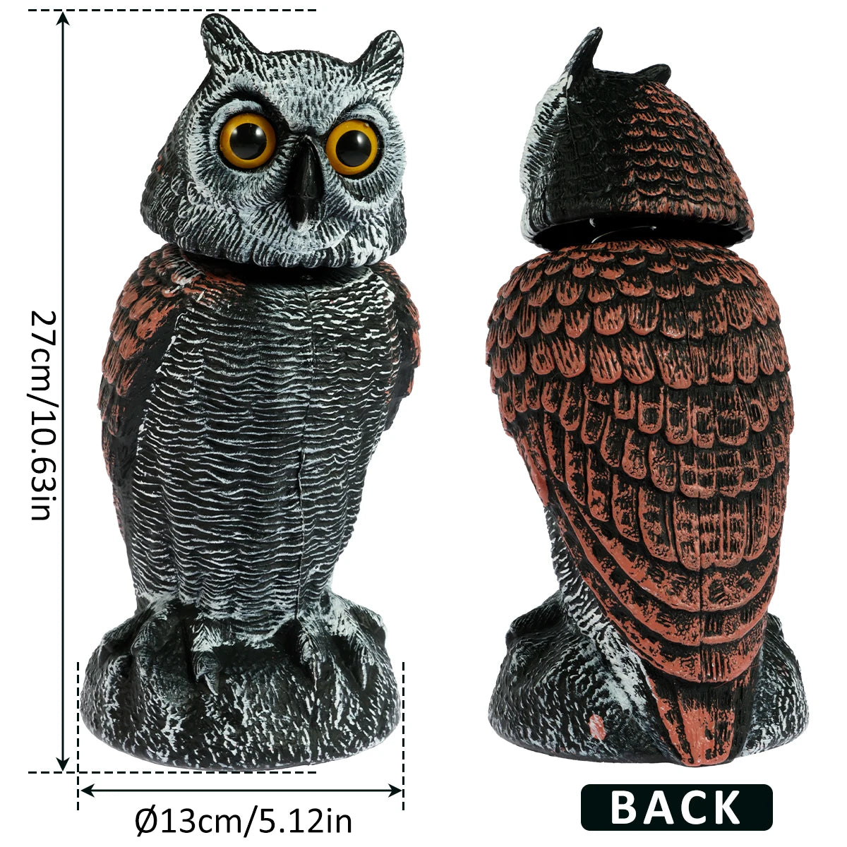 Fake Owls Scare Birds with 360° Swivel Head Waterproof Fake Owl Repellent Pest Control Scarecrow for Outdoor Garden Yard Indoor Zpaxo Statue