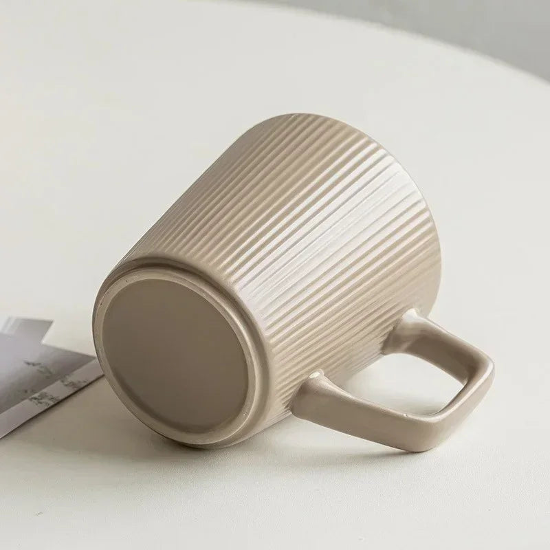 Nordic Embossed Ceramic Coffee Mug 500ml | Striped Handle Ceramic Coffee Mug Zpaxo