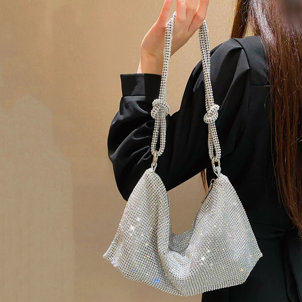 Luxury Designer Hobo Shoulder Bag Handmade Shining Rhinestones