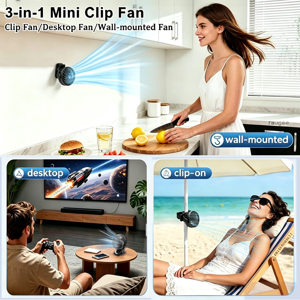 Mini Portable Stroller Fan Small Clip Rechargeable 360 Hanging Home