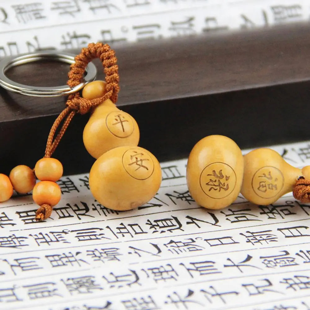 Gifts High Quality Ornaments Key Chain Car Key Ring Wishful Peach Wood Keyring Chinese Traditional Keychain Good Luck Gourd Zpaxo 01