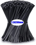 100-500pcs Black Cable Ties High Tensile Strength Self-locking Plastic Nylon Tie Uv Resistant for Home & Office Cord Management Zpaxo Black-2.5x200mm 100pcs