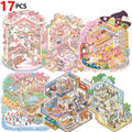 17 PCS Medium Book Scene Stickers, PET Stereoscopic Scenery Stickers, Miniature Scene Stickers, Self-adhesive 3D Cabin Stickers Zpaxo 17PCS