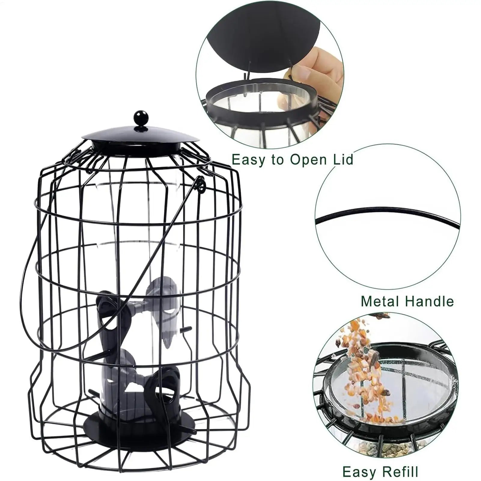 Bird Feeder 4-Port Weatherproof Squirrel Proof Metal Large Bird Feeder Outdoor Hangable for Watching Hummingbird Finch Chickadee Zpaxo