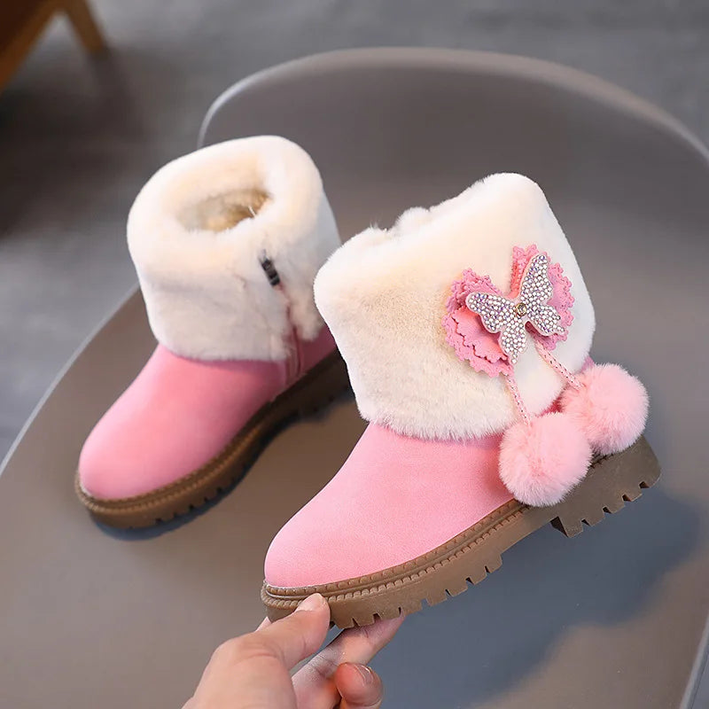 Winter Children's Snow Boots Butterfly Shine Cute Girls Fashion Zpaxo