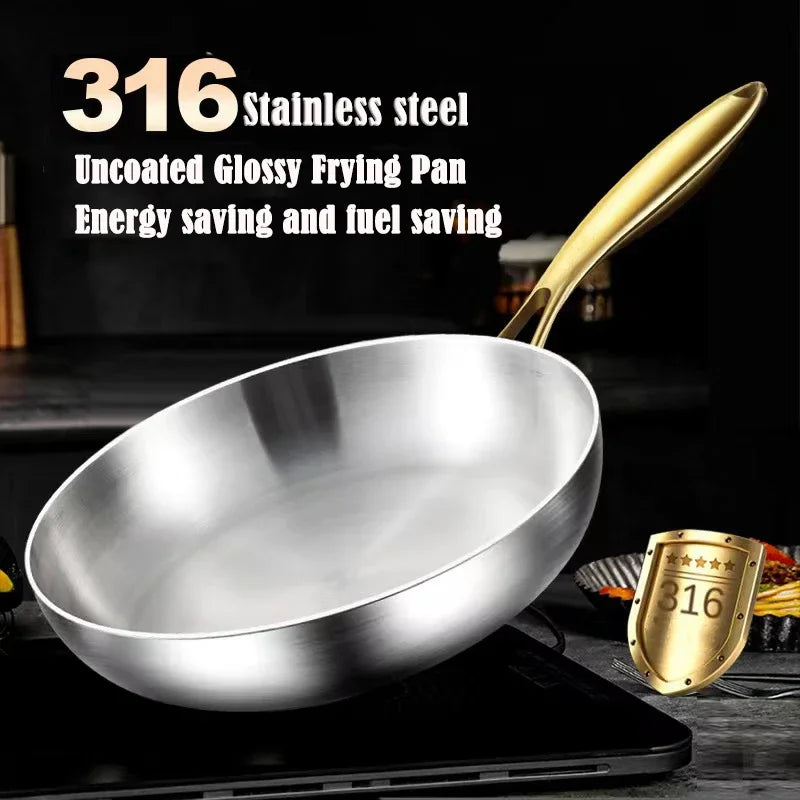 316 Stainless Steel Non-Stick Frying Pan 26/28cm Wok Skillet Stainless Steel Skillet Zpaxo
