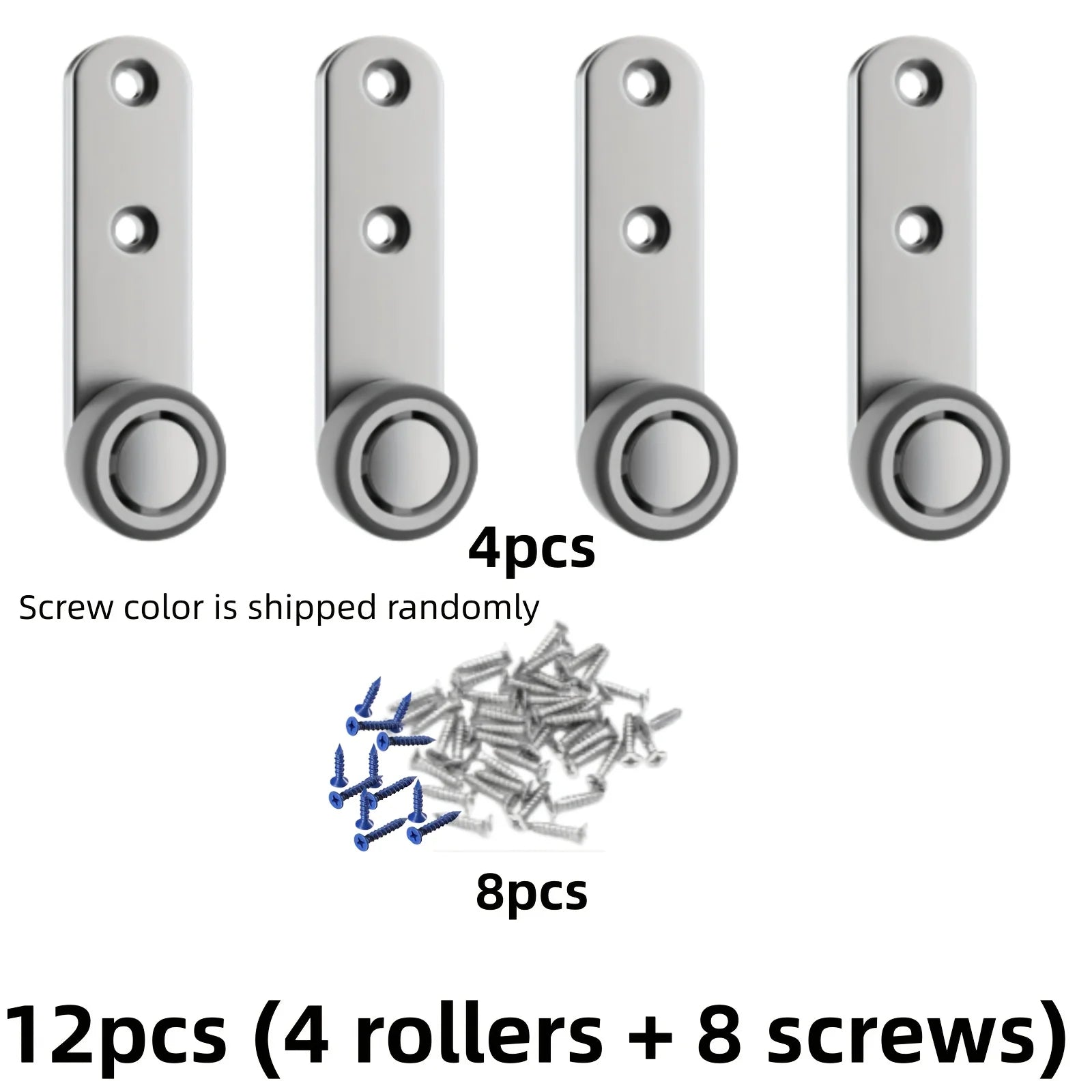 Heavy-duty Silent Sliding Door Wheels 4 Rollers 8 Screws Metal Zpaxo Silver