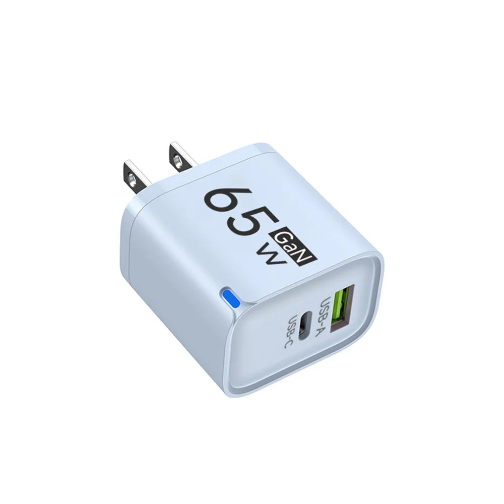 65W GaN USB-C Fast Charger – US/EU/UK Plug | PD Quick Charge USB-C Wall Charger Zpaxo US Blue