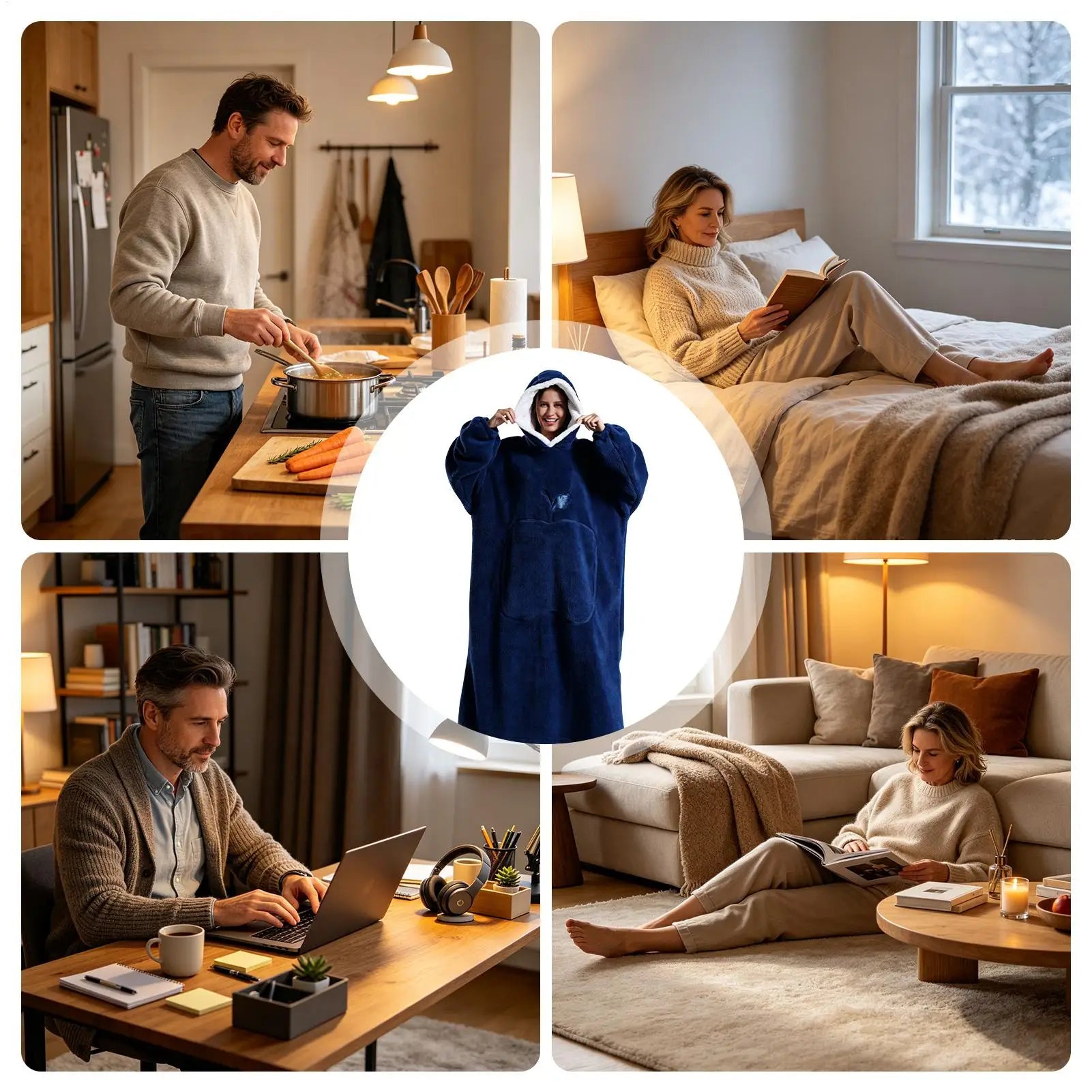Hoodie Blanket Fleece Warm Pullover Pocket Winter Wearable Camping