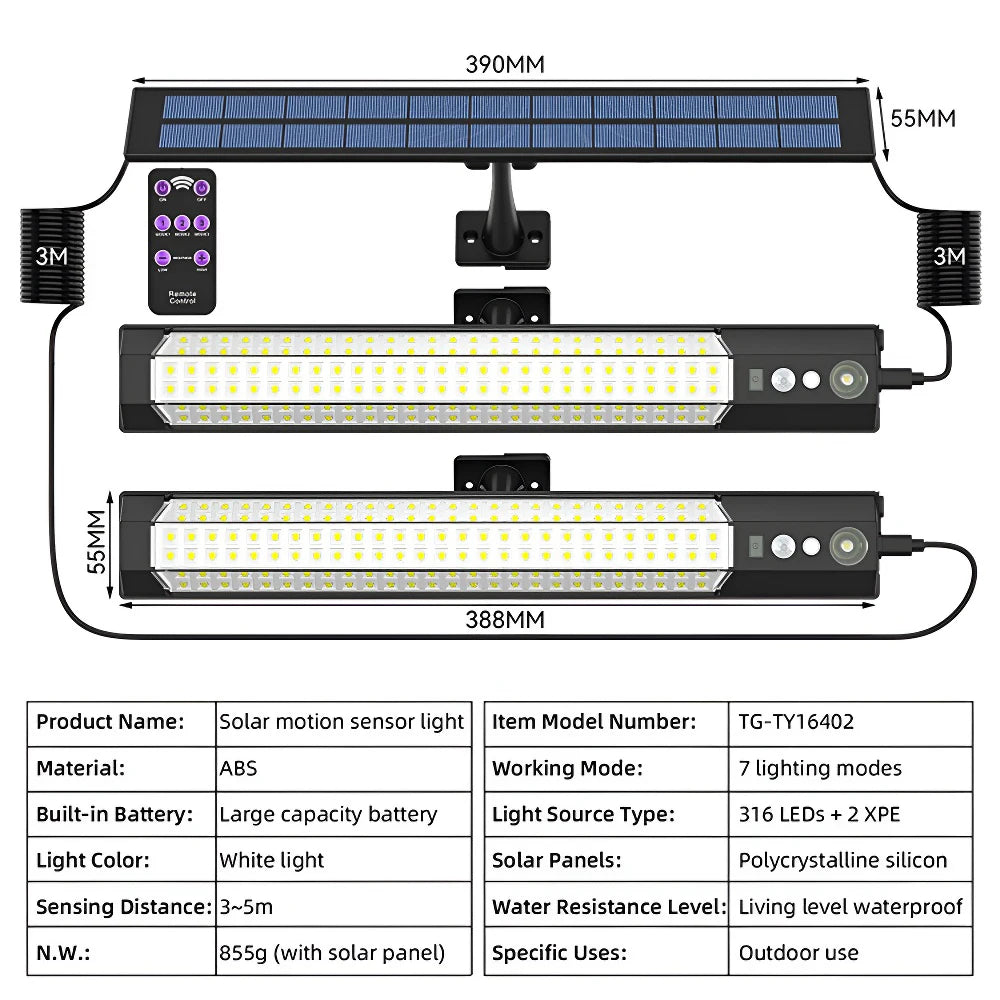 316/158 LED Solar Lamp Motion Sensor Outdoor Camping Wall Light Waterproof Solar Powered Security Light Garden Fence Garden Zpaxo 1 IN 2 316LED
