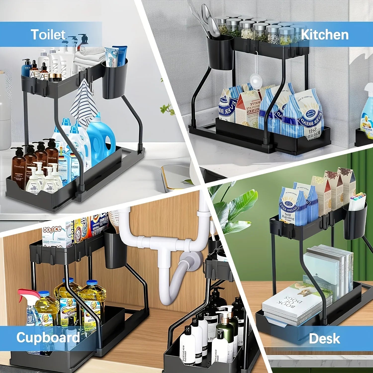 2-Tier Pull-Out Under Sink Organizer | Space-Saving Cabinet Under Sink Organizer Zpaxo