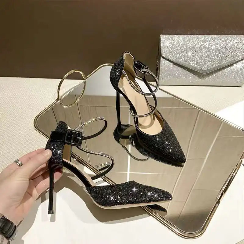 French Girl Gradient Heels 2025 Arrival Sequin Crystal Wedding Shoes Zpaxo black 36
