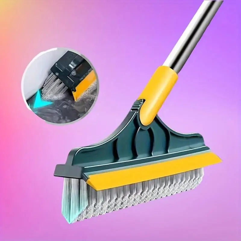 Adjustable long handle bathroom brush with inclined bristles and glass scrubber-suitable for toilets, showers hotels. Zpaxo