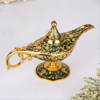 1Pc Genie Magic Lamp Aladdin Decoration European Vintage Home Decoration Russian Wishing Lamp Metal Decoration Craft Souvenir Zpaxo Gold Green-L