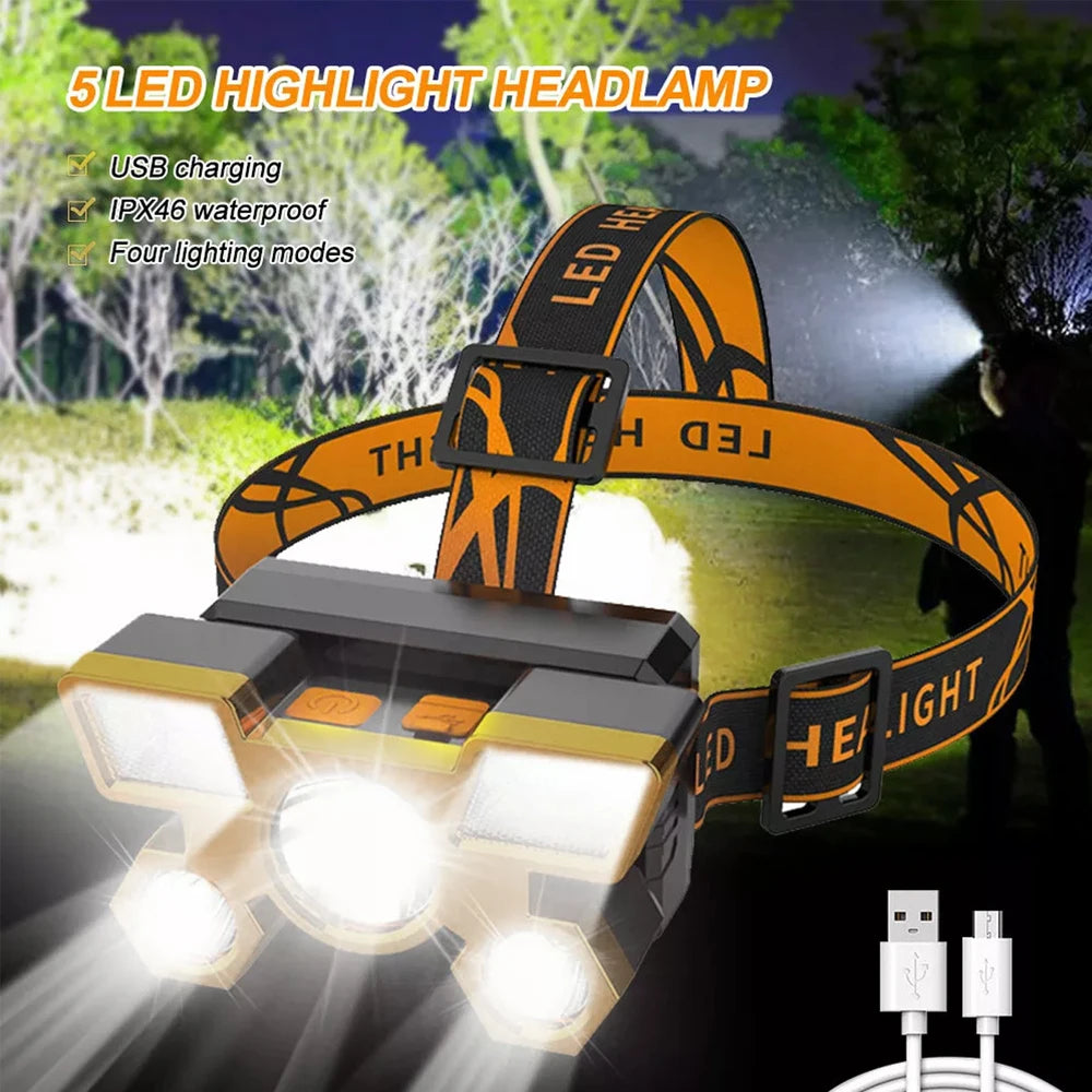 Rechargeable 5 LED Headlamp – Camping, Fishing & Travel LED Headlamp Zpaxo