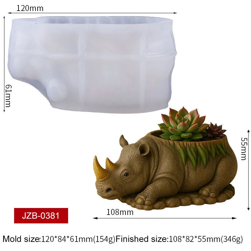 3D Animal Succulent Planter Pot Silicone Mold Squirrel Dog Cat Bear Owl Octopus Cement Flower Pot Candle Holder Pen Holder Mold Zpaxo Rhino