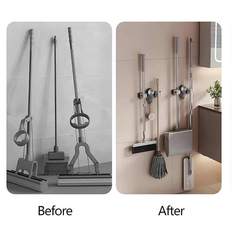 Broom Holder Mop Hanger, No Punching Required Broom Hanger Organizer For Bathroom, Kitchen, Office(4 Pcs)M12K Zpaxo