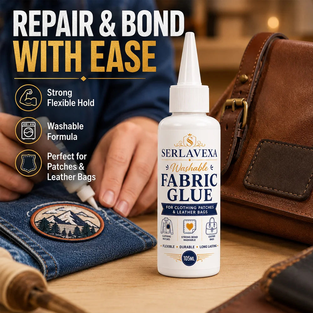 SERLAVEXA Washable Fabric Glue Permanent Strong Liquid Leather Adhesive Glue for Clothing Patches DIY Denim Repair Sealant 105ml Zpaxo