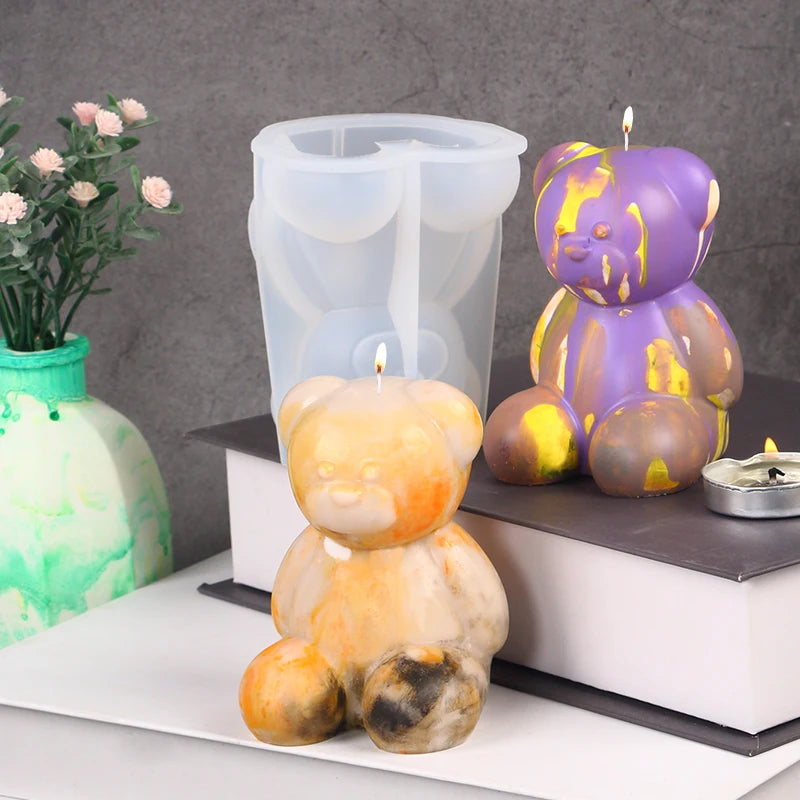 Bear Candle Silicone Mold for Valentine's Day Gift 3D Bear with Heart Aromatherapy Soap Plaster Gypsum Ornament Mould Home Decor Zpaxo