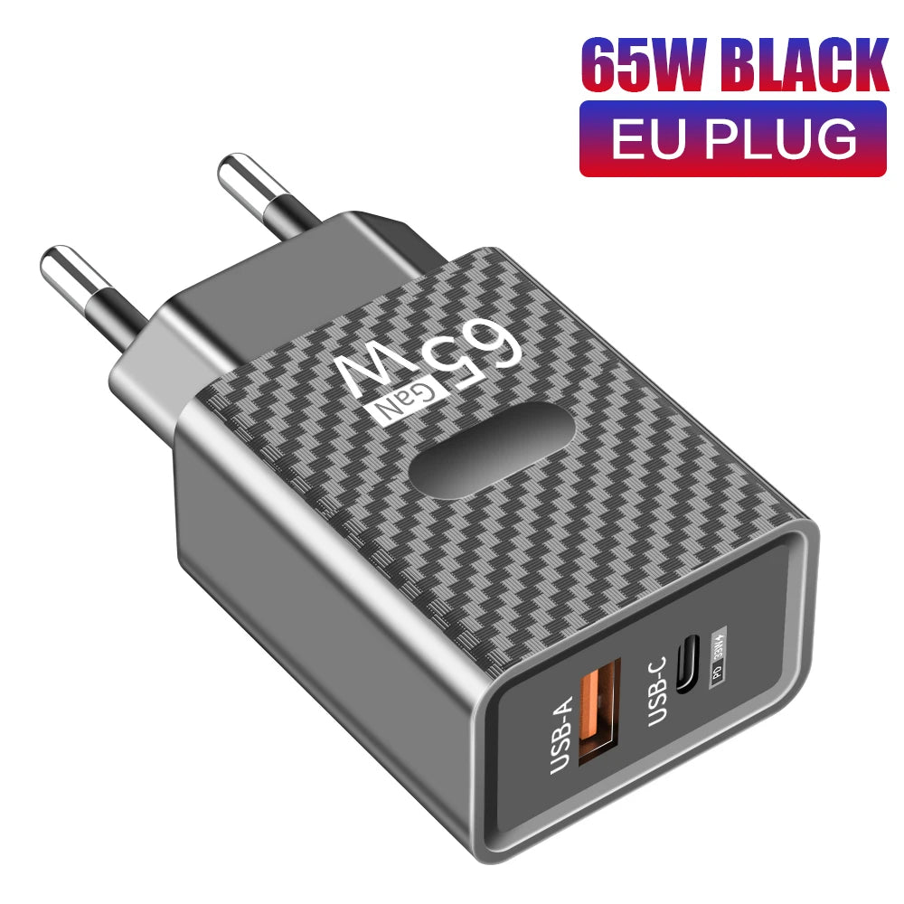 65W GaN USB-C Fast Charger QC3.0 PD Wall Adapter USB-C Wall Charger Zpaxo Black EU