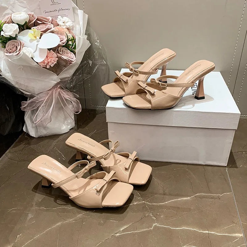 Beautiful Butterfly Knot Line Heels Slippers Summer Pointed Fine Open