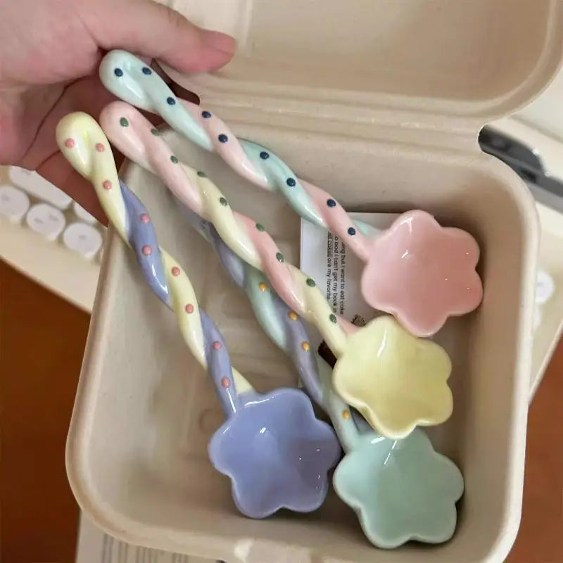 Cute Ceramic Star Frog Soup Spoon Korean Ice Cream Hand Painted
