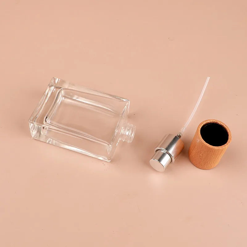 30ml Square Glass Perfume Spray Bottle – Refillable Wooden Cap Perfume Spray Bottle Zpaxo