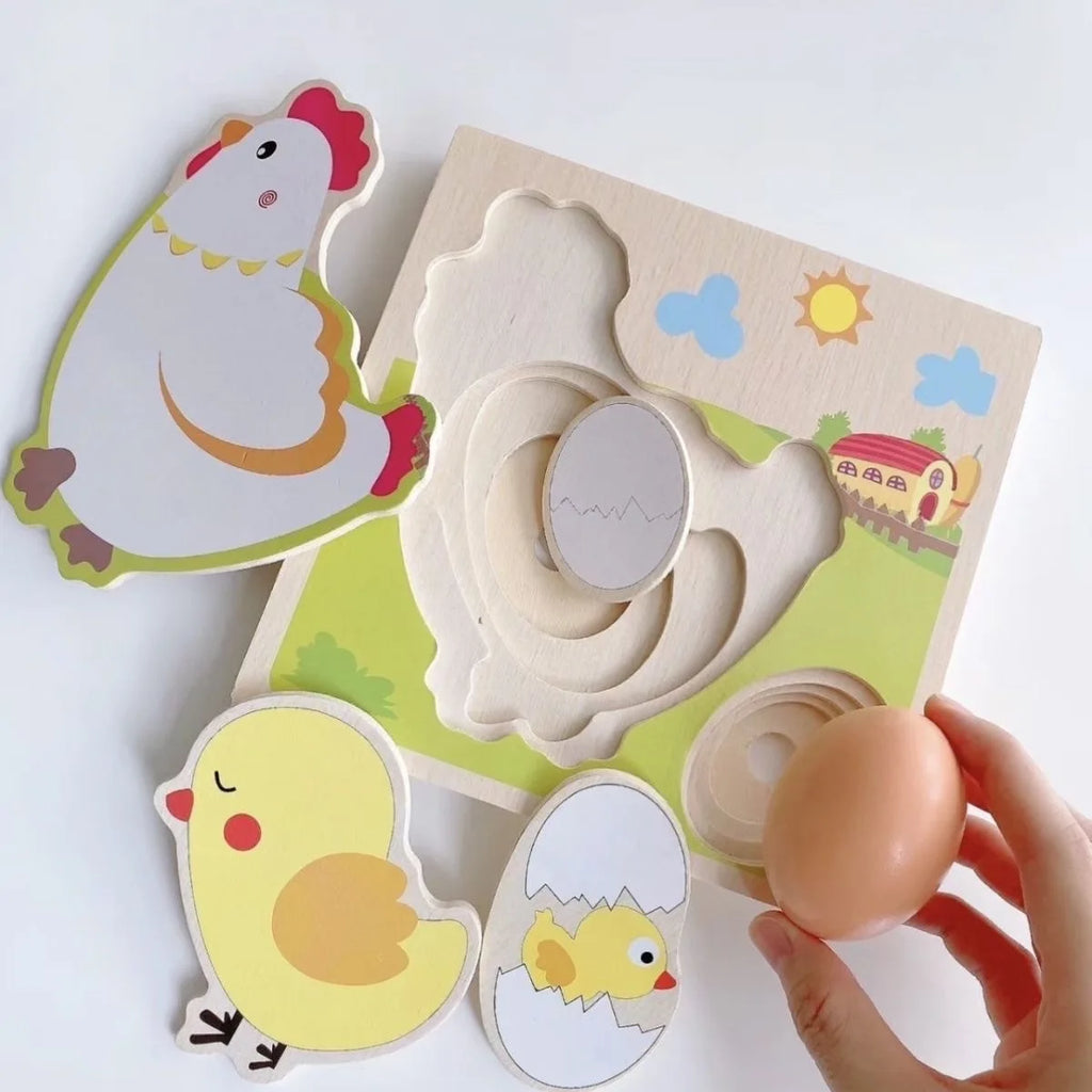 Wood 3D Puzzle Chick Grow Hens Laying Eggs Process Jigsaw Learning