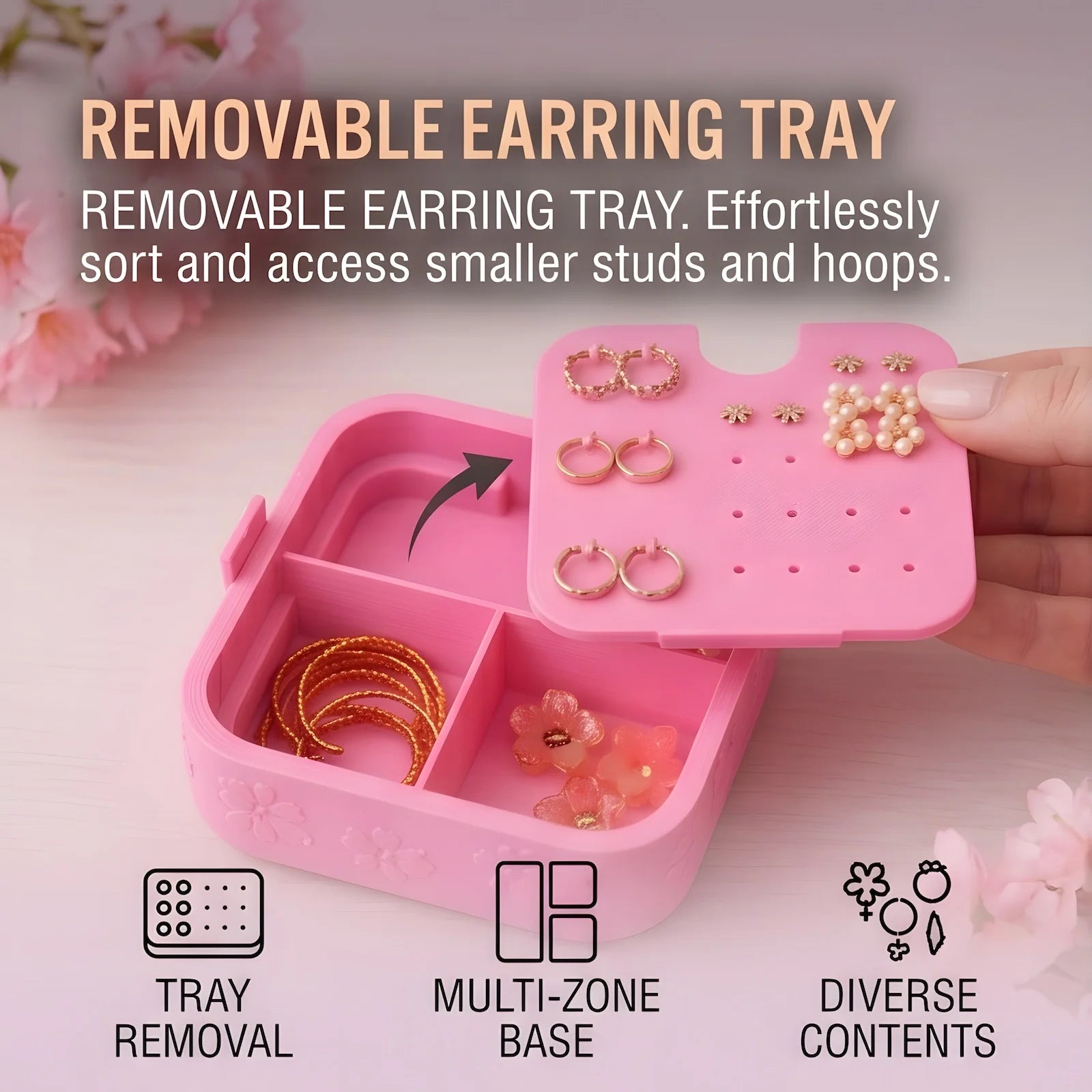 Portable 3D Printed Jewelry Box Mini Travel Organizer Case Cute Pink