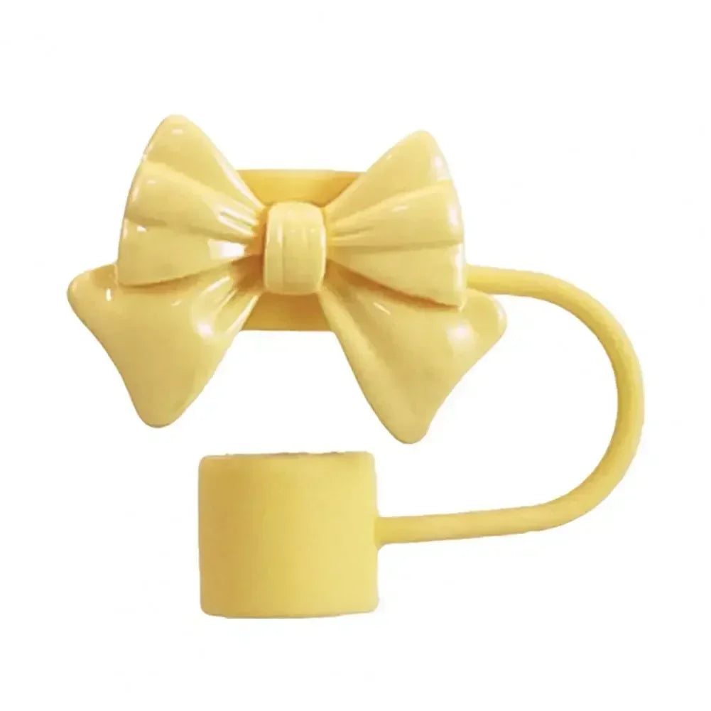 New Cute Bow Straw Cap Covers Silicone Straw Toppers Cap For Stanley Cups Accessories Straw Dust Cap For 10mm Diameter Straws YU Zpaxo Yellow