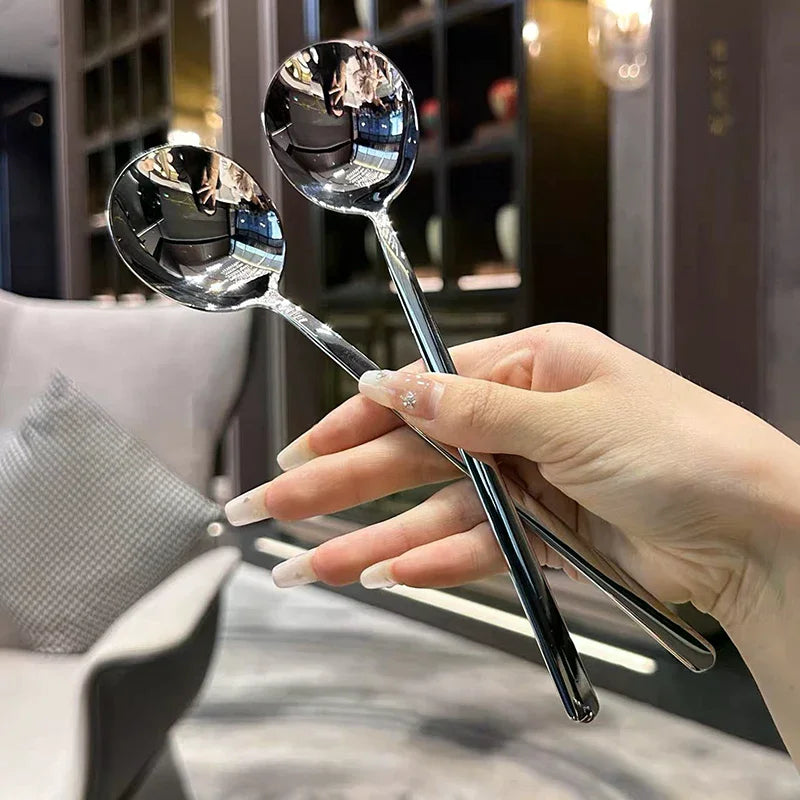 Meal Spoon Stainless Steel Household Dinner Korean Long Handle Zpaxo